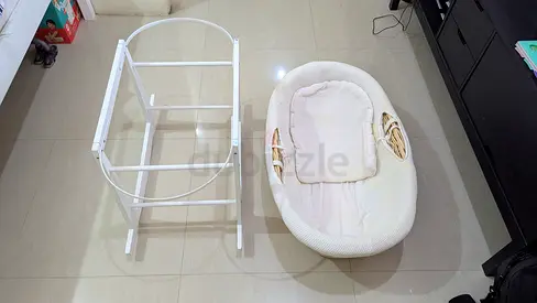 White Baby Bassinet with Stand and Mattress - Good Condition