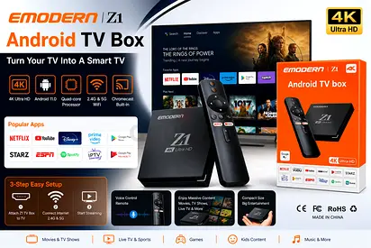 Emodern Z1 Android TV Box 4K Ultra HD with Remote
