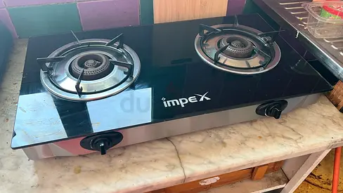 Impex 2-Burner Gas Stove with Glass Top with Cylinder
