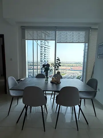 Dining Table with 6 Upholstered Chairs modern gray