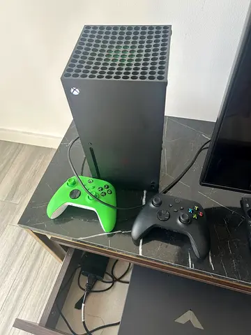 Microsoft Xbox Series X with 2 controllers (green  black) - Good working condition