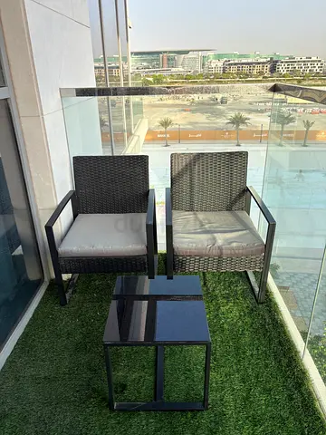 Outdoor Rattan Patio Chairs with Side Table — Set of 2