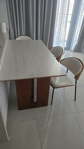 Light Wood Dining Table with 4 Modern Chairs - Good Condition
