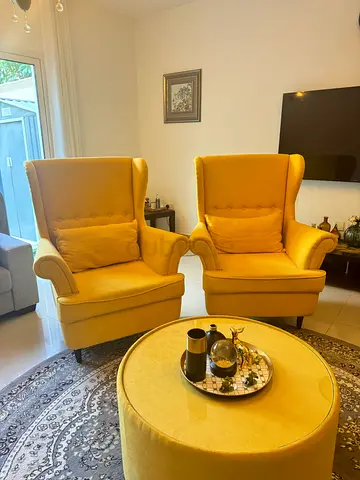 Ikea handmade armchair set with table (yellow