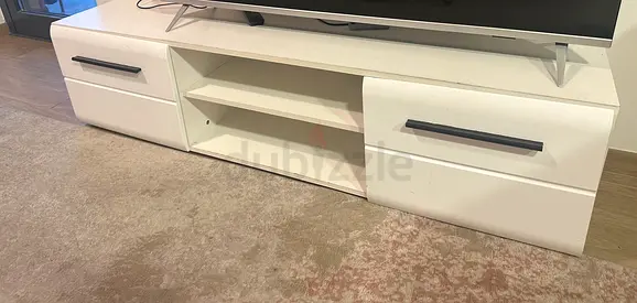 White Low TV Unit with Storage Drawers