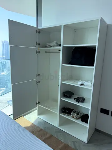 White Tall Wardrobe / Closet with Shelves and Hanging Space