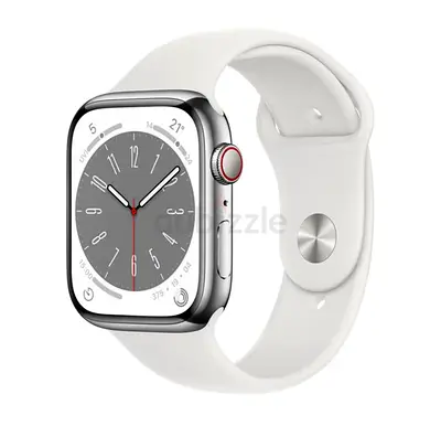 Apple Watch SERIES 8 45MM Silver Stainless Steel Case White Sport Band CEL