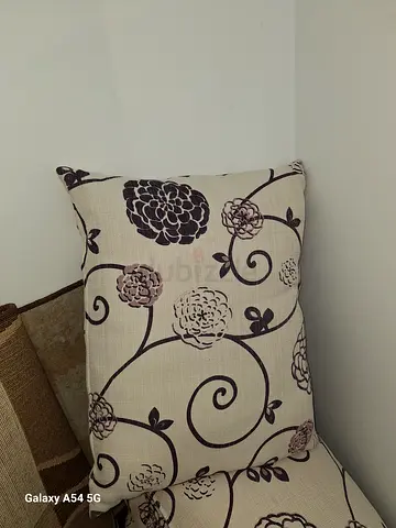 Floral Pattern Cushions / Sofa Back Pillows - Cream  Brown