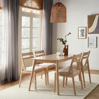 4-Seater Dining Table Set – Oak Finish (Table + 4 Chairs