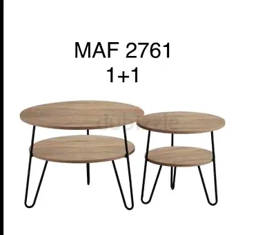 Set of 2 Round Nesting Coffee  Side Tables - Wood Top with Black Hairpin Legs (2761)