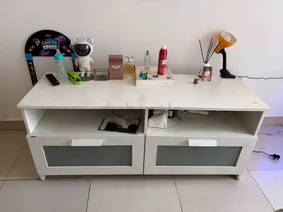 White TV Stand / Media Cabinet with Drawers - Good Condition
