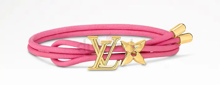 Pink Louis Vuitton LV Logo Wrap Bracelet with Gold-Tone Fleur Charm