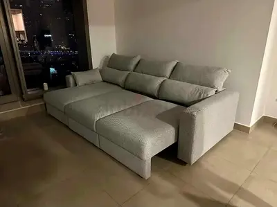 Ikea Eskelstuna L shape sofa bed Beige Light grey L-shaped fabric sofa bed — good condition