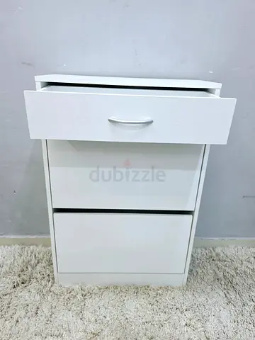 Compact White Shoe Cabinet with Top Drawer