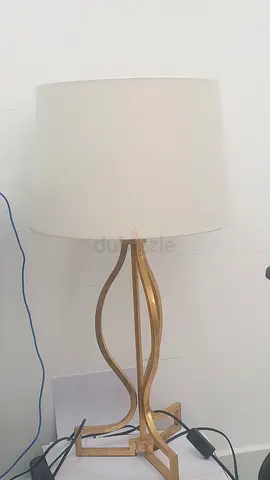 Gold Curved Table Lamp with White Fabric Shade