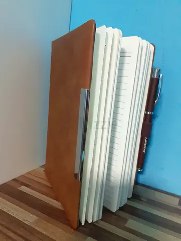 Lined Notebooks with attached Pen - Brown Faux Leather Cover