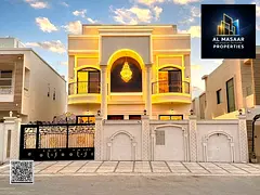 Classic design for sale in Ajman | Al Yasmin area | 6 rooms, majlis, 3 halls and roof | Freehold own