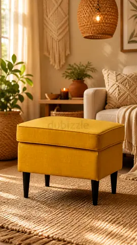 Mustard Yellow Upholstered Ottoman/Footstool with Wooden Legs