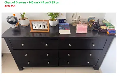 Black 6-Drawer Wooden Dresser / Chest of Drawers - 140 x 44 x 85 cm