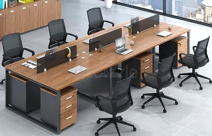 Modern 6-Seat Wooden Office Workstation Desk Set with Drawers  Dividers