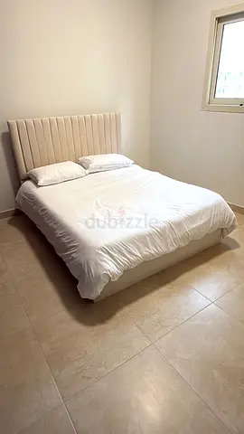 Queen upholstered bed frame with headboard - beige