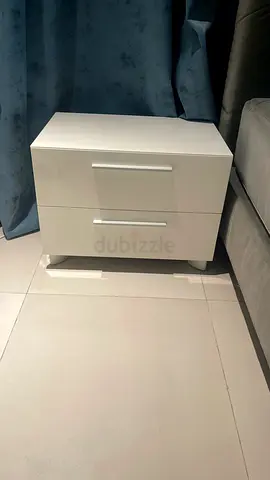 2 White Lacquer 2-Drawer Nightstand / Bedside Table