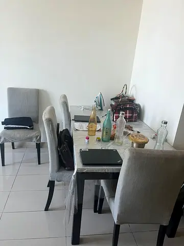 Dining table with 4 upholstered chairs - light grey