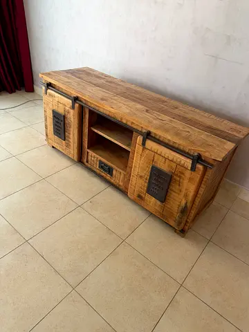 Solid Wood TV Media Cabinet with Sliding Doors