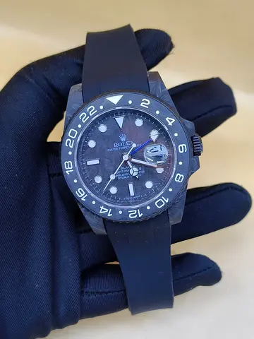 Rolex-style GMT Master Copy Watch with Black Rubber Strap (Used) - Carbon Finish
