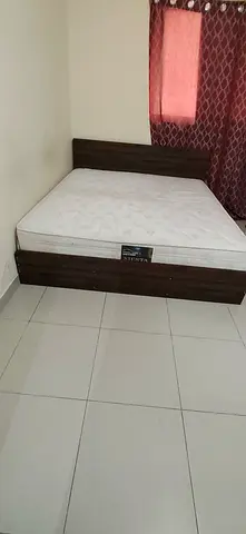 Double Bed with Mattress - Dark Wood Frame, Good Condition