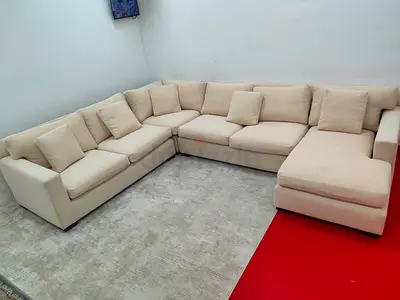 Crate and barrel beige color Ushape sofa for sale