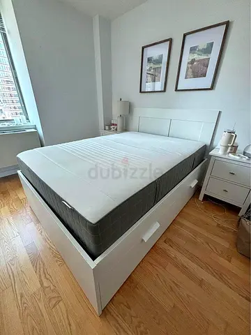 IKEA White BRIMNES King Storage Bed with IKEA Mattress 180 x 200 cm