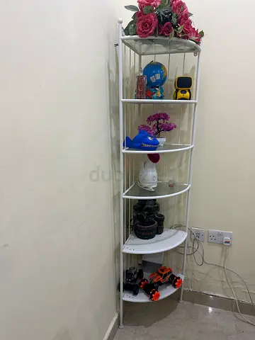 White Metal Corner Shelf Unit - 5 Tier Display/Storage