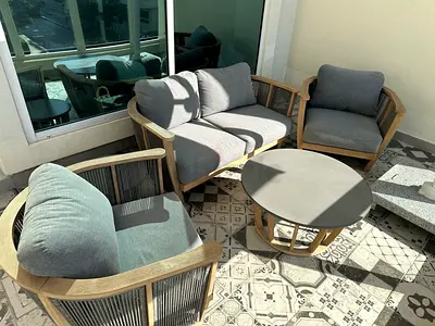 Outdoor 4‑piece Patio Seating Set with Coffee Table — Grey Cushions