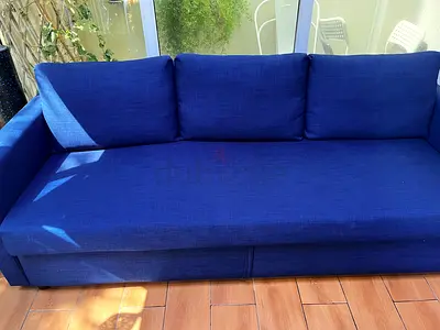 Blue 3-Seater Sofa Bed with Storage - Good Condition