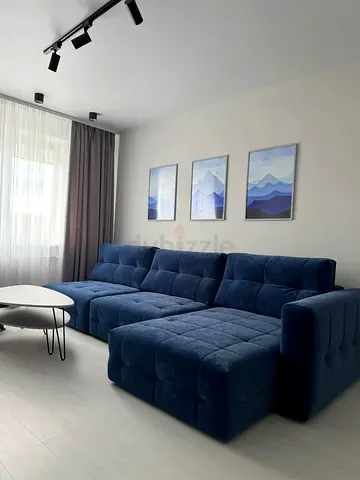 Large Blue Modular Corner Sofa - Comfortable L-shaped Couch