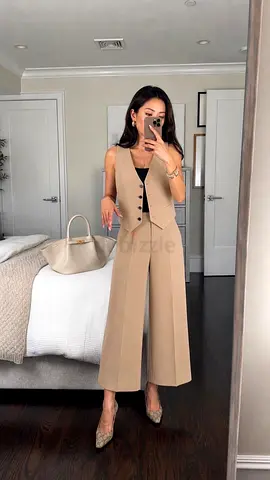 Zara Waistcoat  Culotte Trousers Co-ord Set in Camel Beige