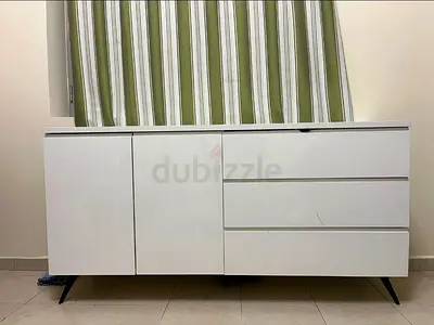 White Sideboard Cabinet with Drawers and Doors - Modern Minimal