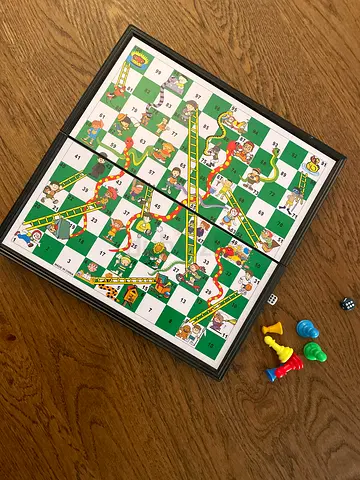 Classic Snakes and Ladders Board Game - Complete Set