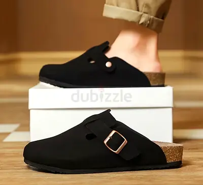 Comfort Cork Footbed Black Slip-on Sandals with Buckle - Unisex