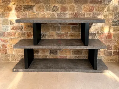 Step Low Bookcase / TV Unit – Concrete Look  Black Finish (Excellent Condition)