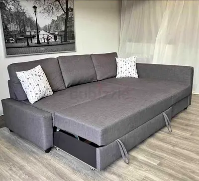 Grey L-shaped Sofa Bed with Storage - Good Condition