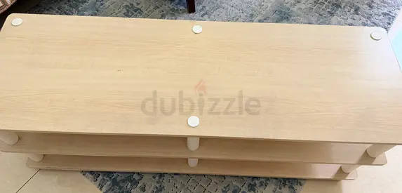 Light wood TV/entertainment stand - 3-tier low console 120cm
