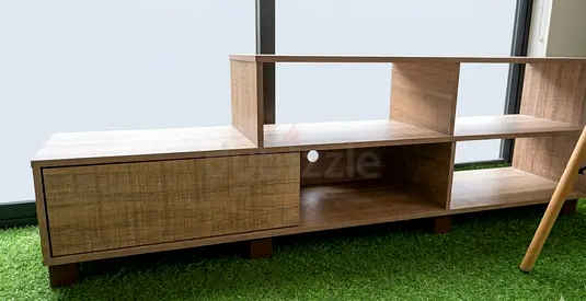 Low Wooden TV Entertainment Unit with Open Shelves