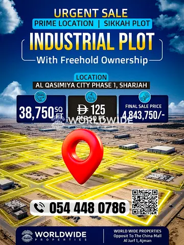 Freehold Prime Sikkah Plot for Sale | Al Qasimiya City Phase 1 | AED 125/Sqft