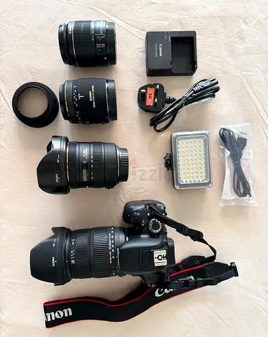 Canon professional camera set with bag and lenses