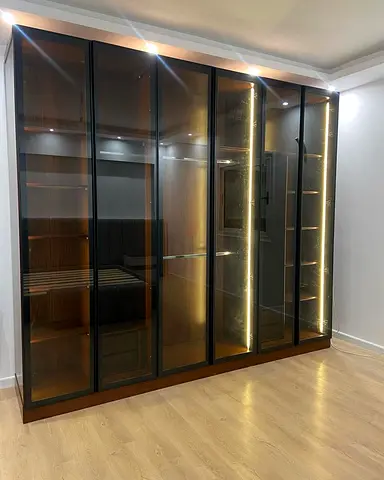 Large Glass-Front Wardrobe/Display Cabinet with LED Lighting