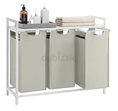 3-Bag Laundry Sorter with Top Shelf - White Frame