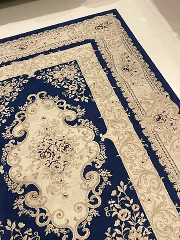 Blue and Ivory Classic Floral Area Rug - Good Condition