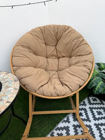 Beige Papasan Round Cushion Chair — Comfortable Outdoor/Indoor Seat